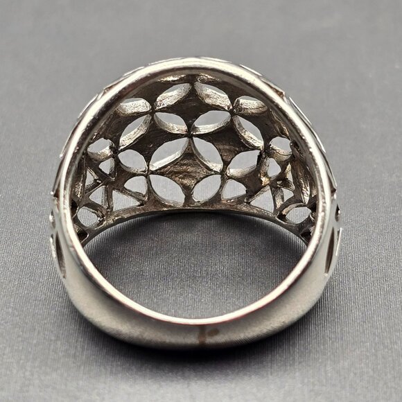 NF Sterling Silver Dome Ring Size 7 Star Cutouts Thailand Latticework 5.09g - Picture 3 of 9